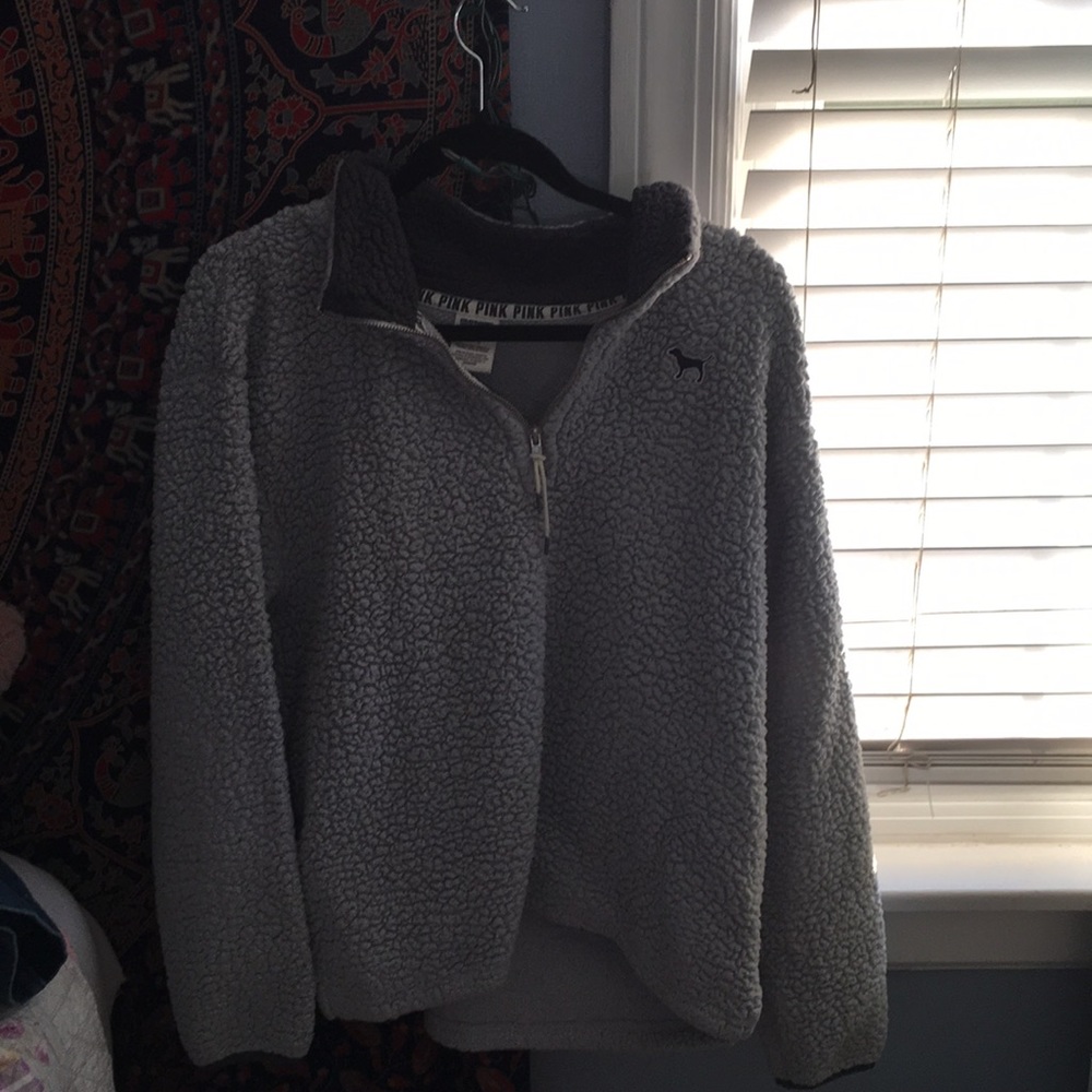 PINK fuzzy crew neck sweater